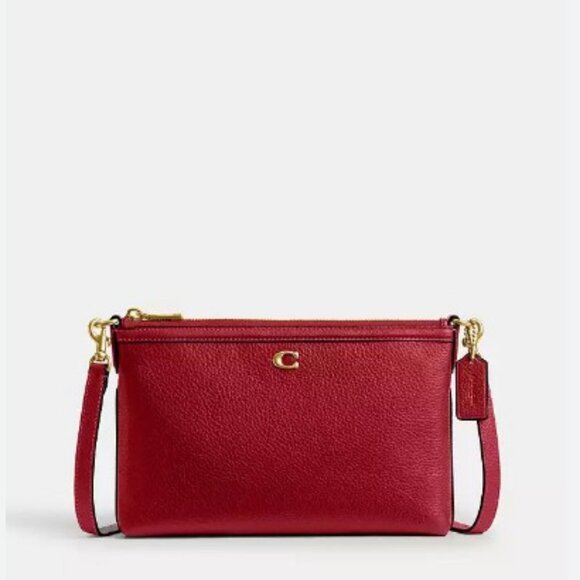 COACH Legacy zip top pebbled leather small crossbody bag - Ruby Red - Picture 1 of 14